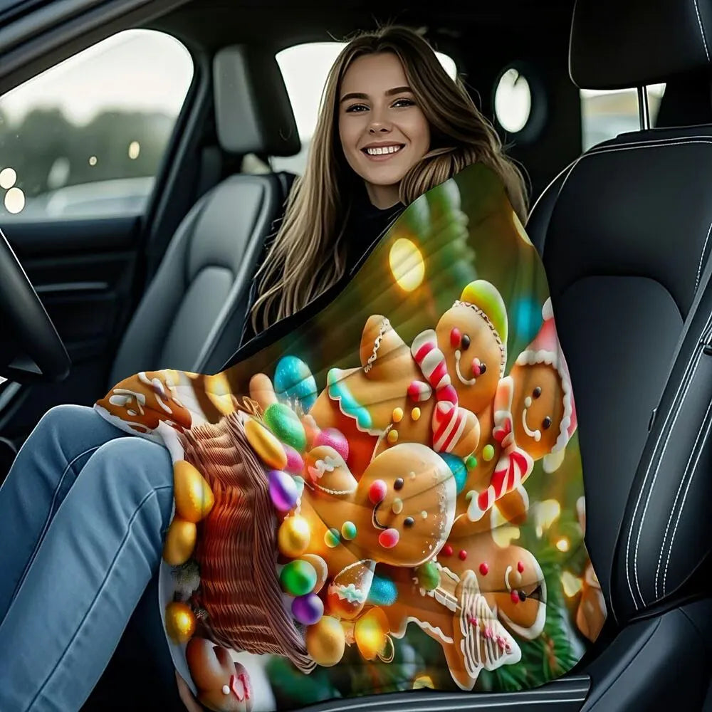 Festive Gingerbread Family Colorful Ornament Basket Pattern Multipurpose Throw Blanket