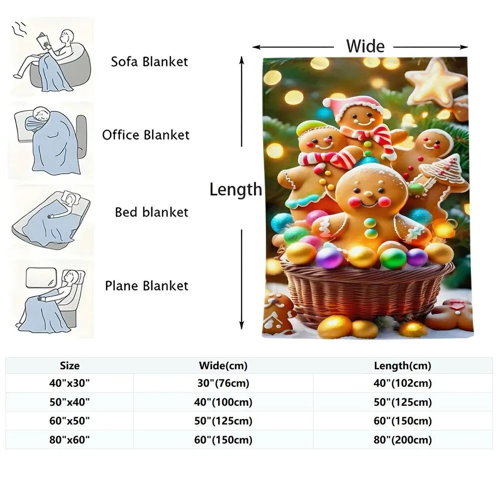 Festive Gingerbread Family Colorful Ornament Basket Pattern Multipurpose Throw Blanket