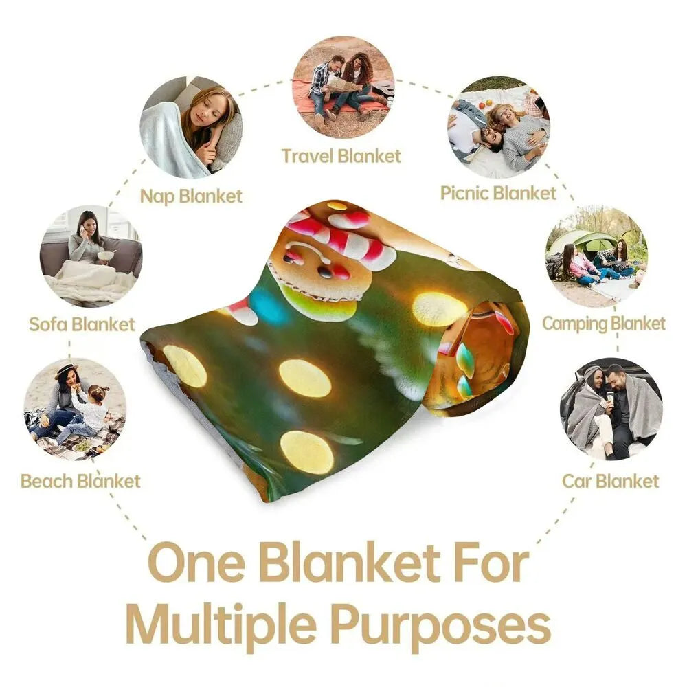 Festive Gingerbread Family Colorful Ornament Basket Pattern Multipurpose Throw Blanket