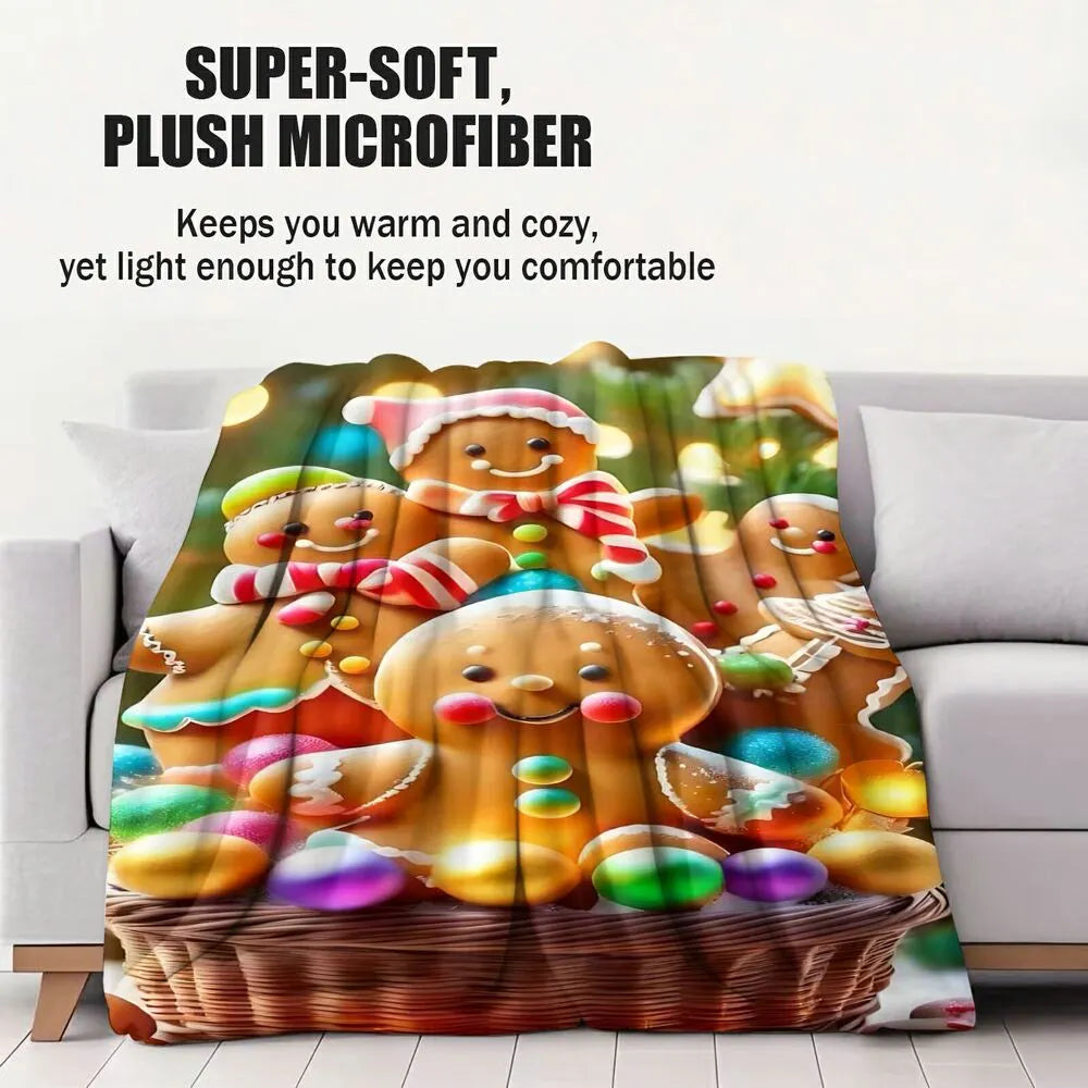 Festive Gingerbread Family Colorful Ornament Basket Pattern Multipurpose Throw Blanket
