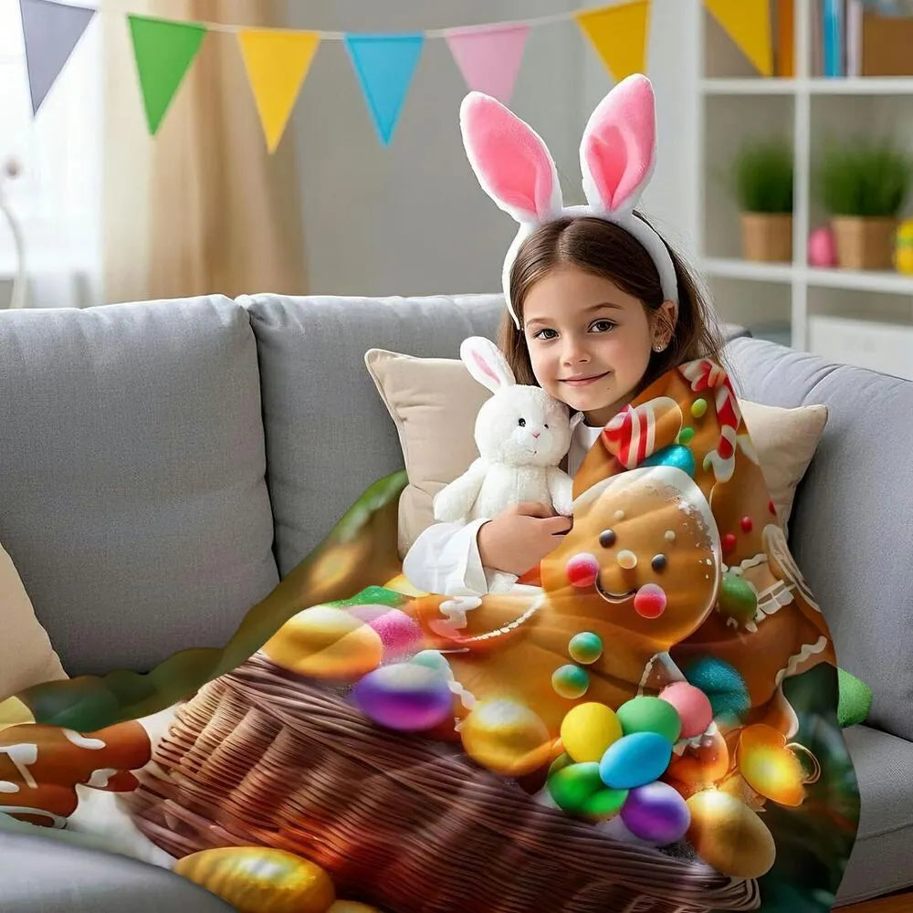 Festive Gingerbread Family Colorful Ornament Basket Pattern Multipurpose Throw Blanket