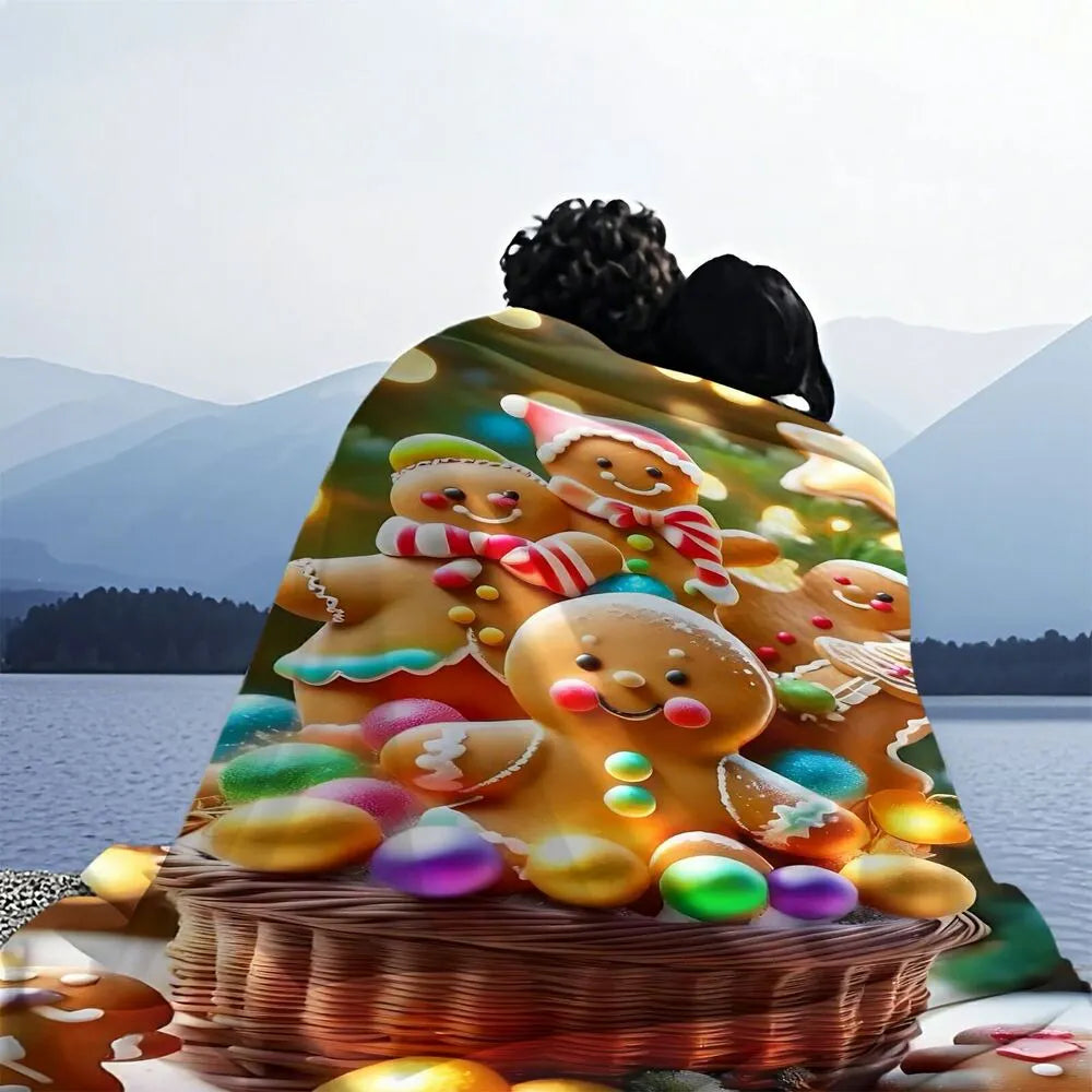 Festive Gingerbread Family Colorful Ornament Basket Pattern Multipurpose Throw Blanket