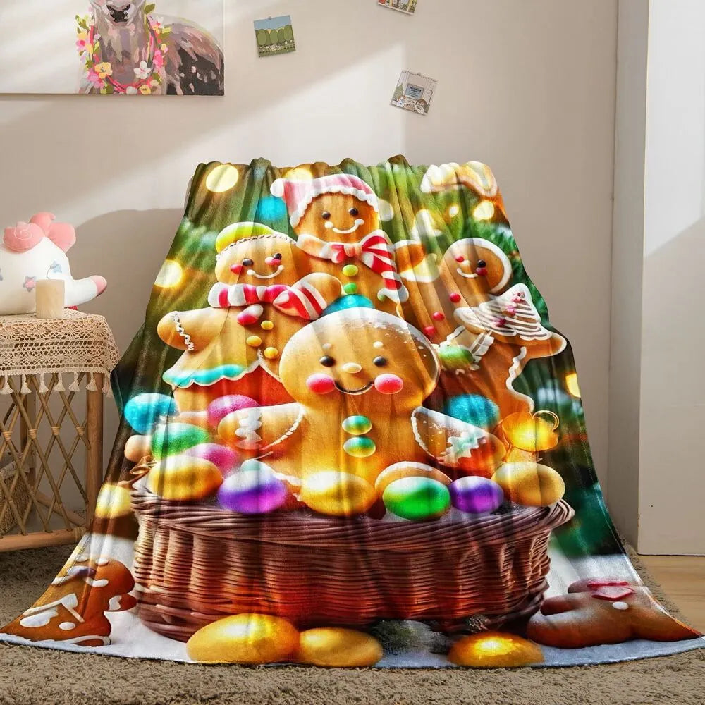 Festive Gingerbread Family Colorful Ornament Basket Pattern Multipurpose Throw Blanket