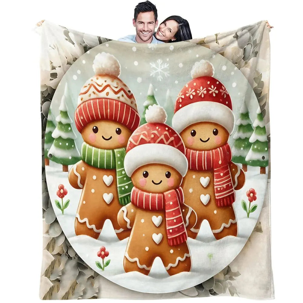 Festive Gingerbread Family White Pattern Multipurpose Throw Blanket