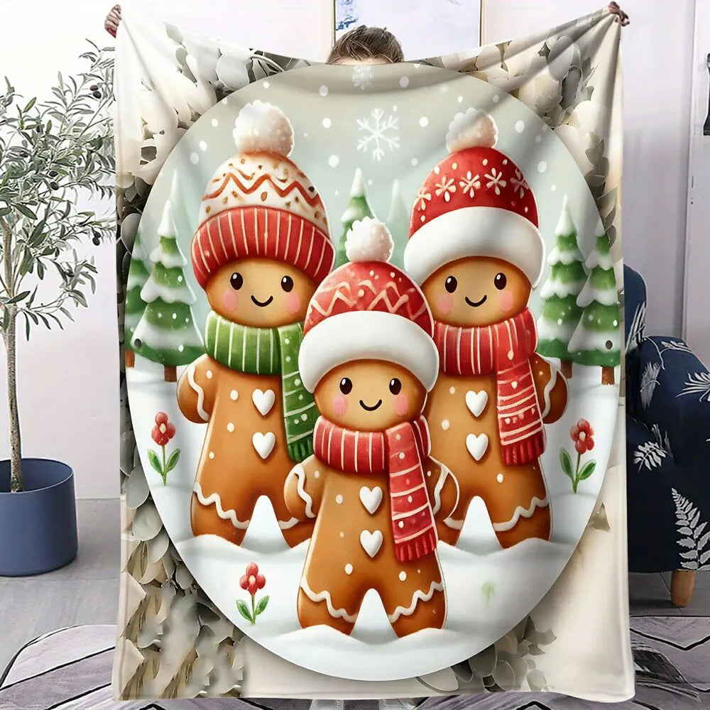 Festive Gingerbread Family White Pattern Multipurpose Throw Blanket