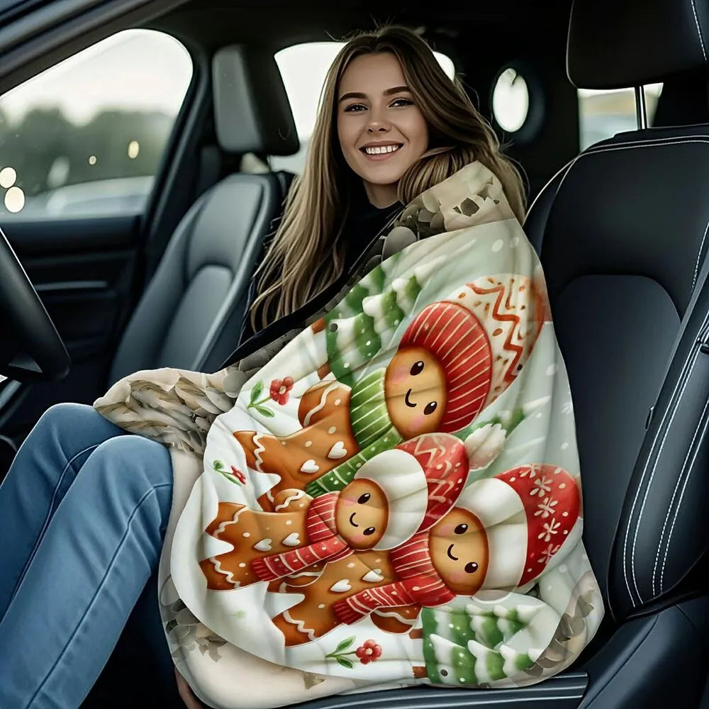 Festive Gingerbread Family White Pattern Multipurpose Throw Blanket