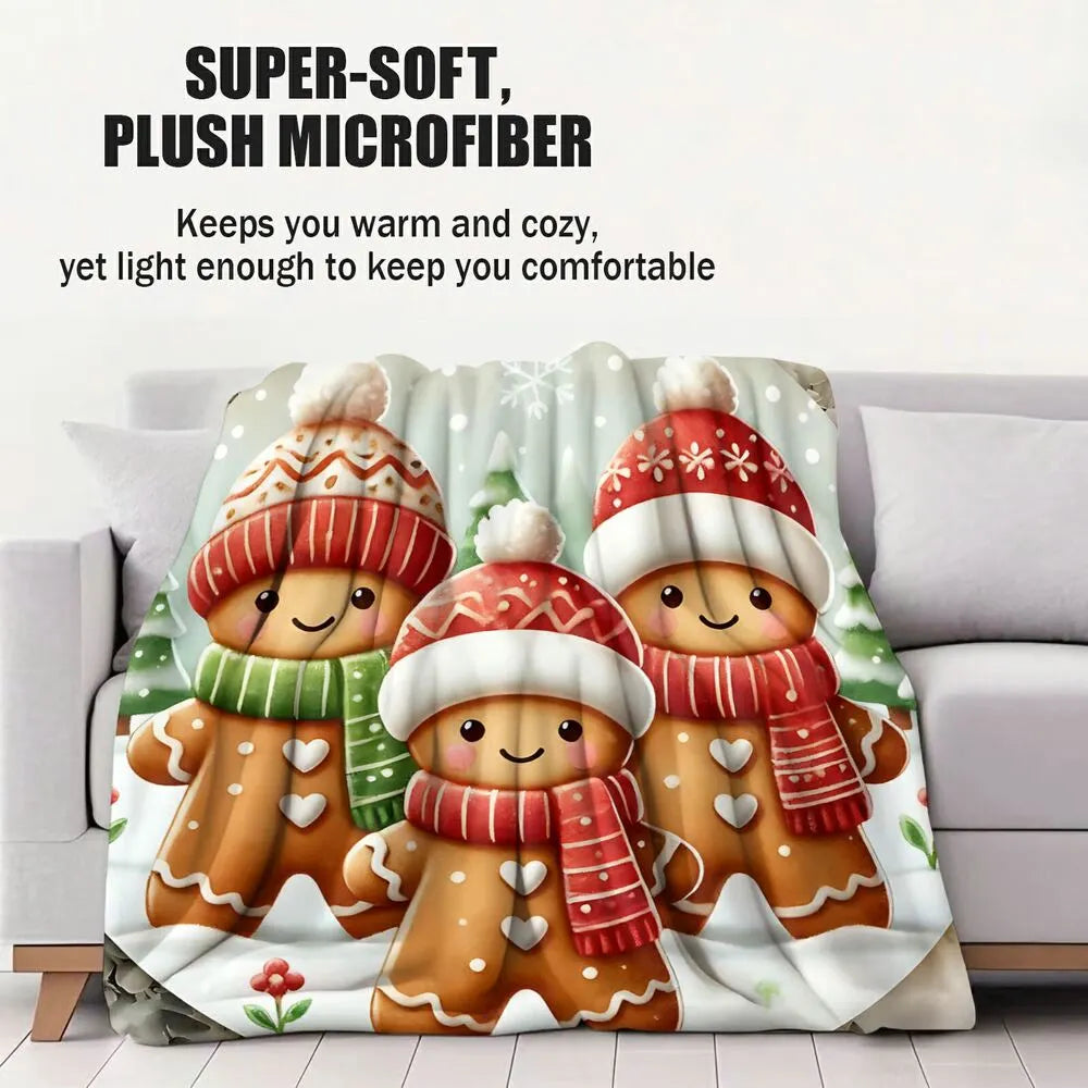 Festive Gingerbread Family White Pattern Multipurpose Throw Blanket
