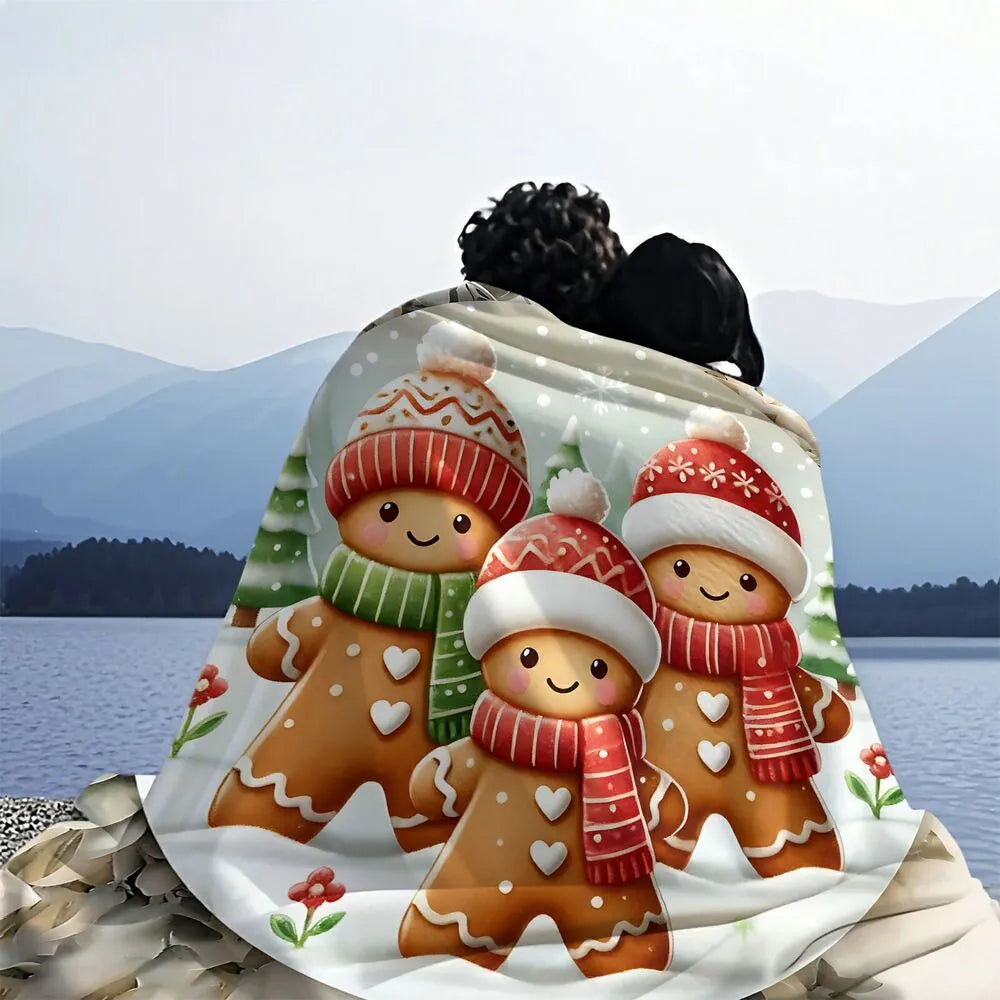 Festive Gingerbread Family White Pattern Multipurpose Throw Blanket