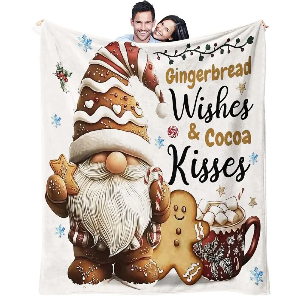 Festive Gingerbread Gnome Cocoa Wishes White Pattern Multipurpose Throw Blanket