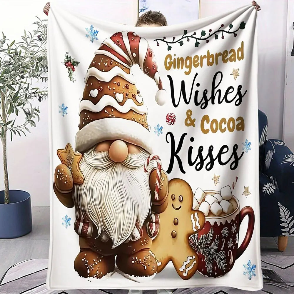 Festive Gingerbread Gnome Cocoa Wishes White Pattern Multipurpose Throw Blanket