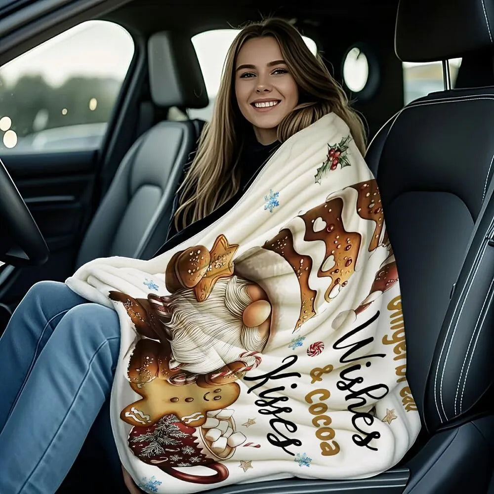 Festive Gingerbread Gnome Cocoa Wishes White Pattern Multipurpose Throw Blanket