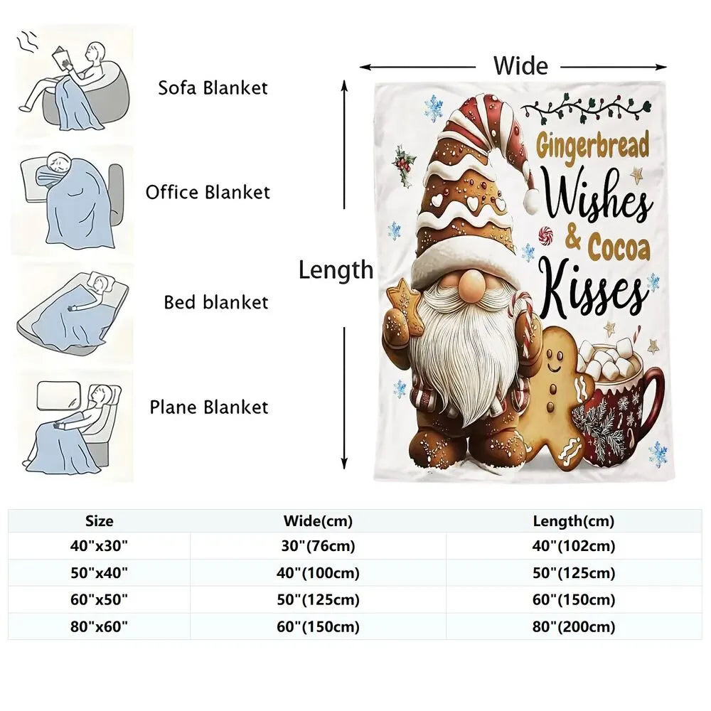 Festive Gingerbread Gnome Cocoa Wishes White Pattern Multipurpose Throw Blanket
