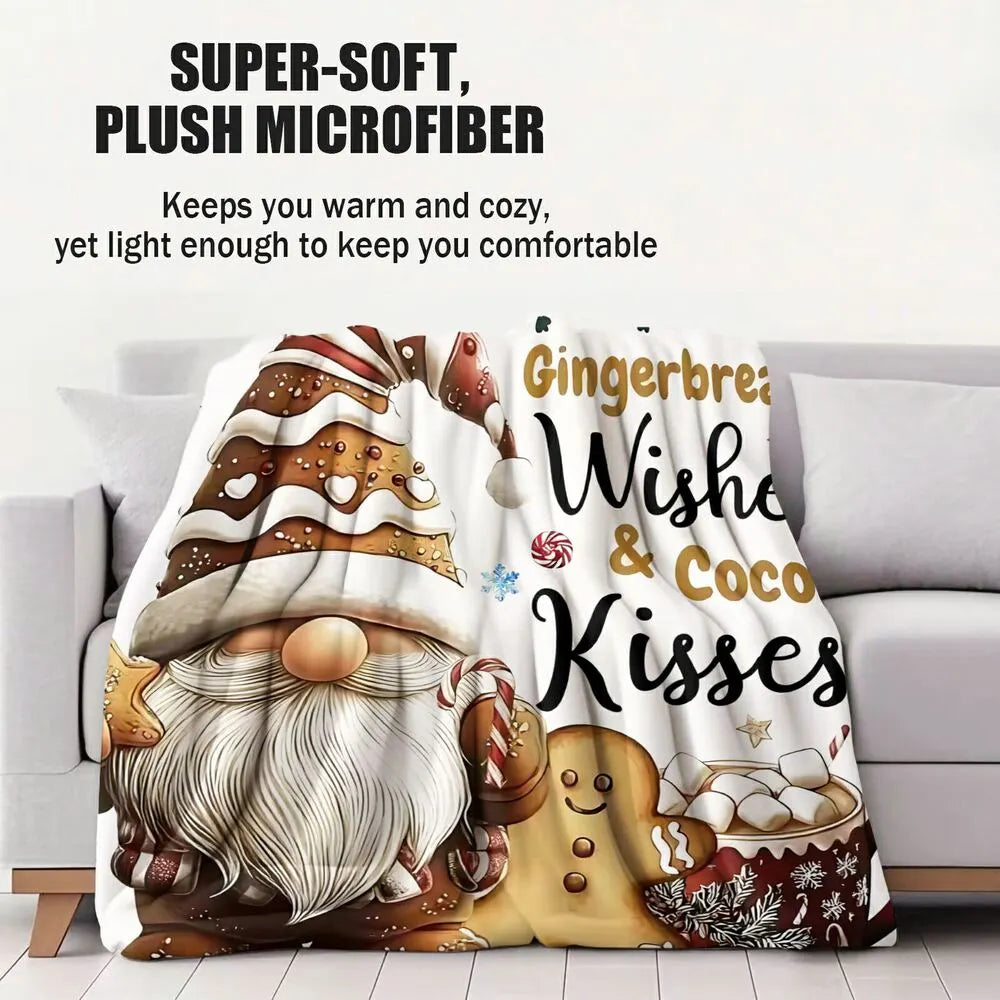 Festive Gingerbread Gnome Cocoa Wishes White Pattern Multipurpose Throw Blanket