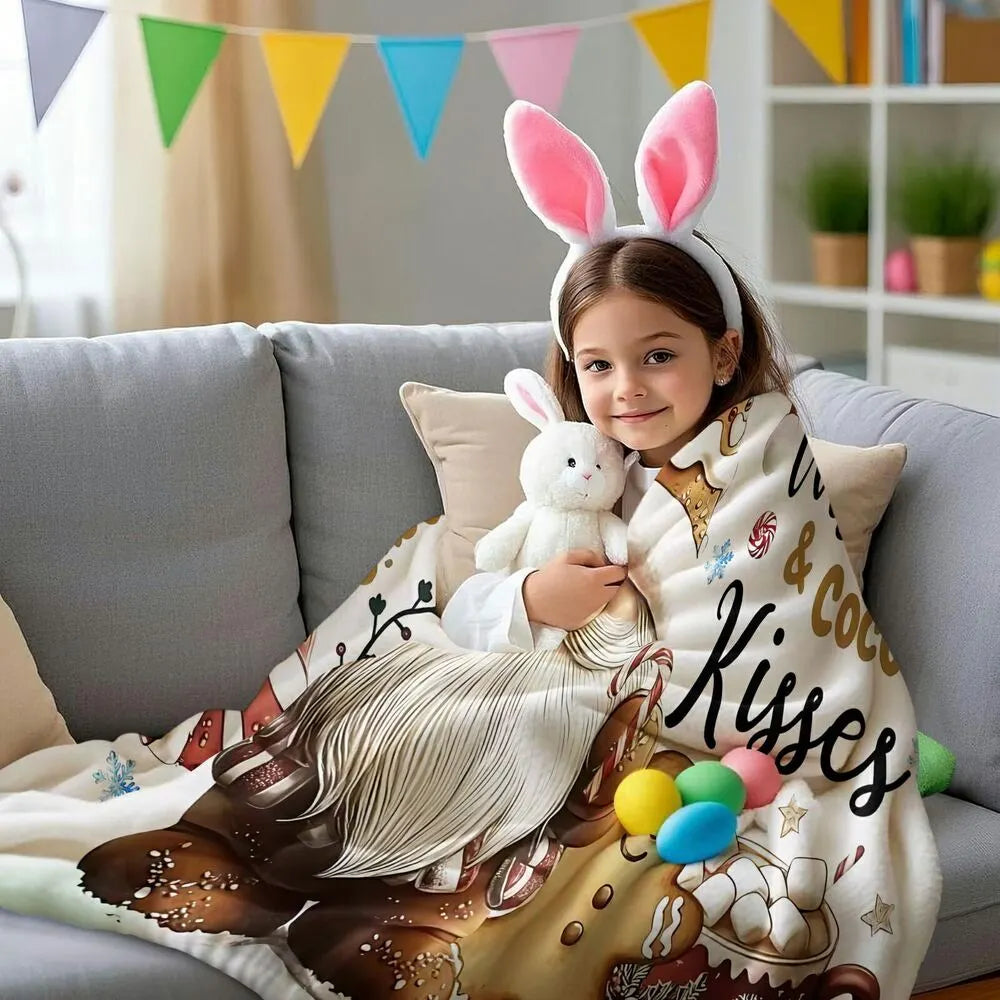 Festive Gingerbread Gnome Cocoa Wishes White Pattern Multipurpose Throw Blanket