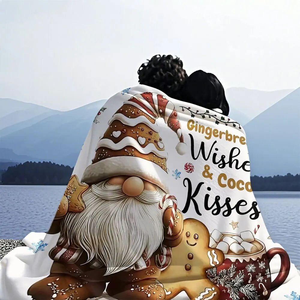 Festive Gingerbread Gnome Cocoa Wishes White Pattern Multipurpose Throw Blanket