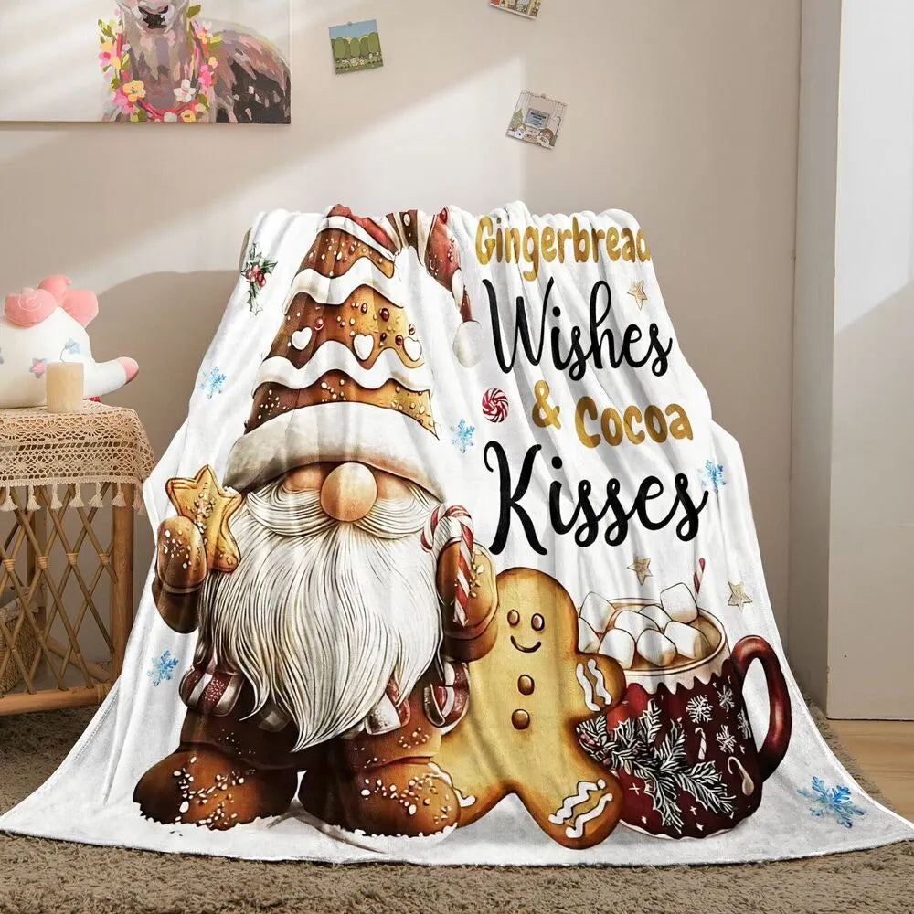 Festive Gingerbread Gnome Cocoa Wishes White Pattern Multipurpose Throw Blanket