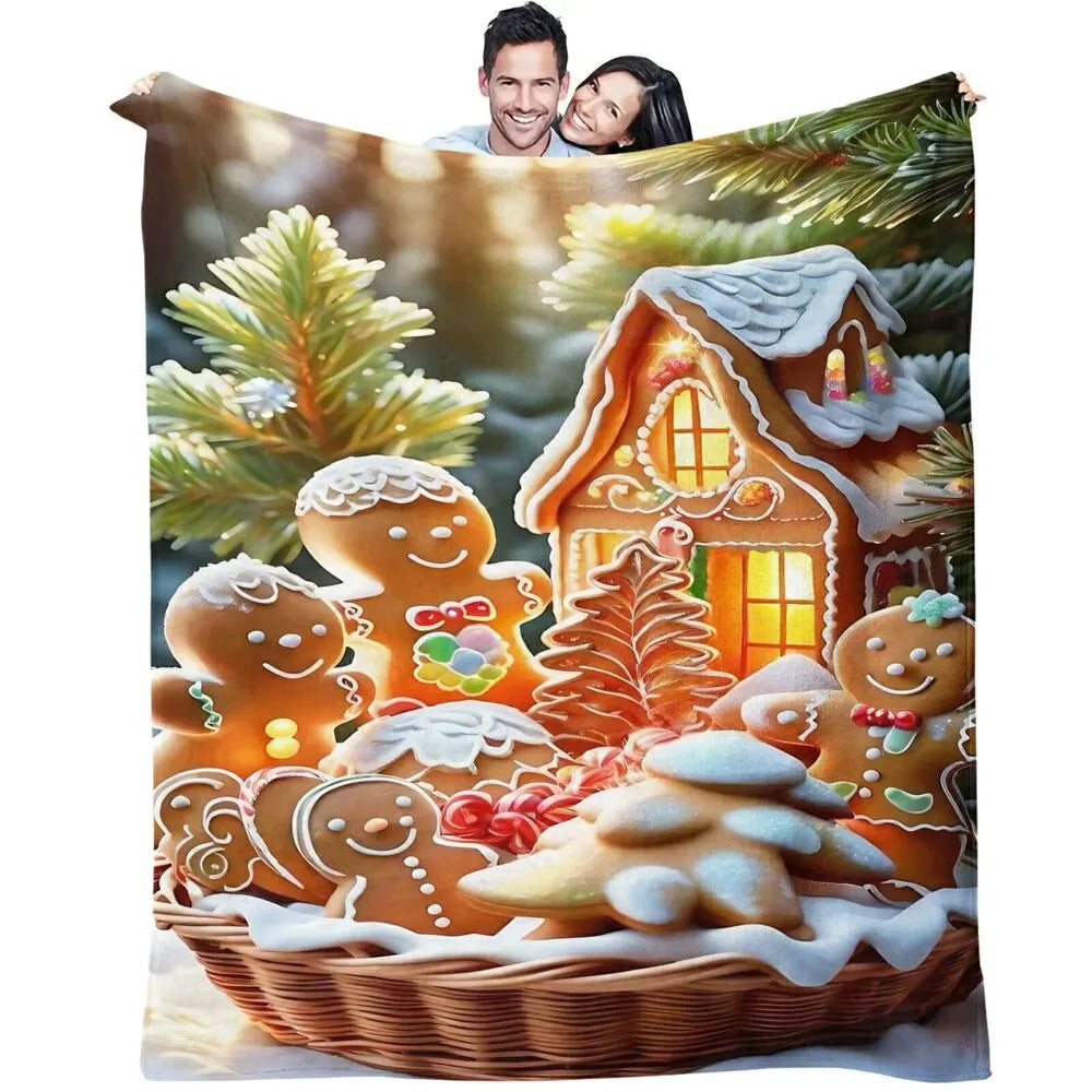 Festive Gingerbread House Cookies Basket Pattern Multipurpose Throw Blanket