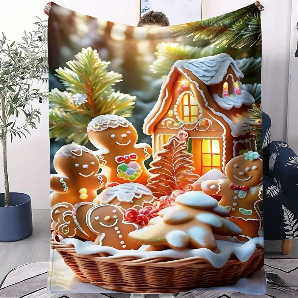 Festive Gingerbread House Cookies Basket Pattern Multipurpose Throw Blanket