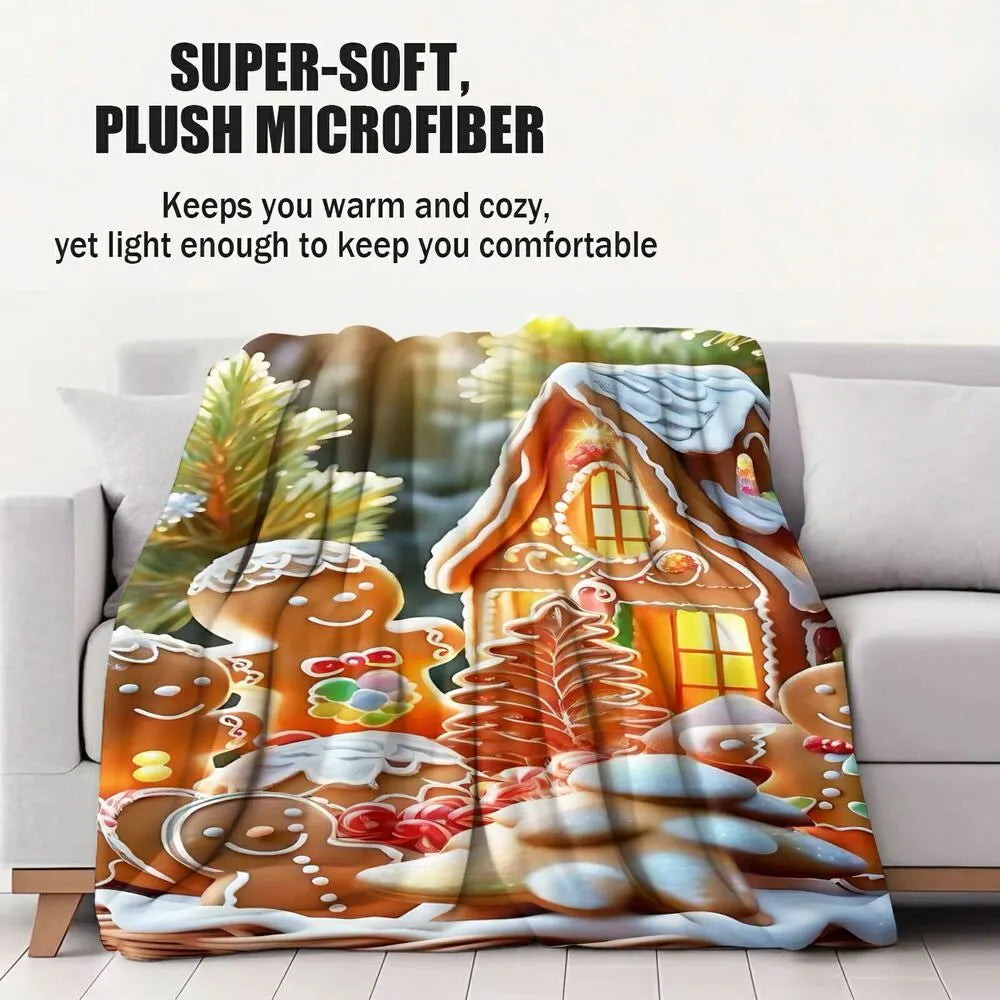 Festive Gingerbread House Cookies Basket Pattern Multipurpose Throw Blanket