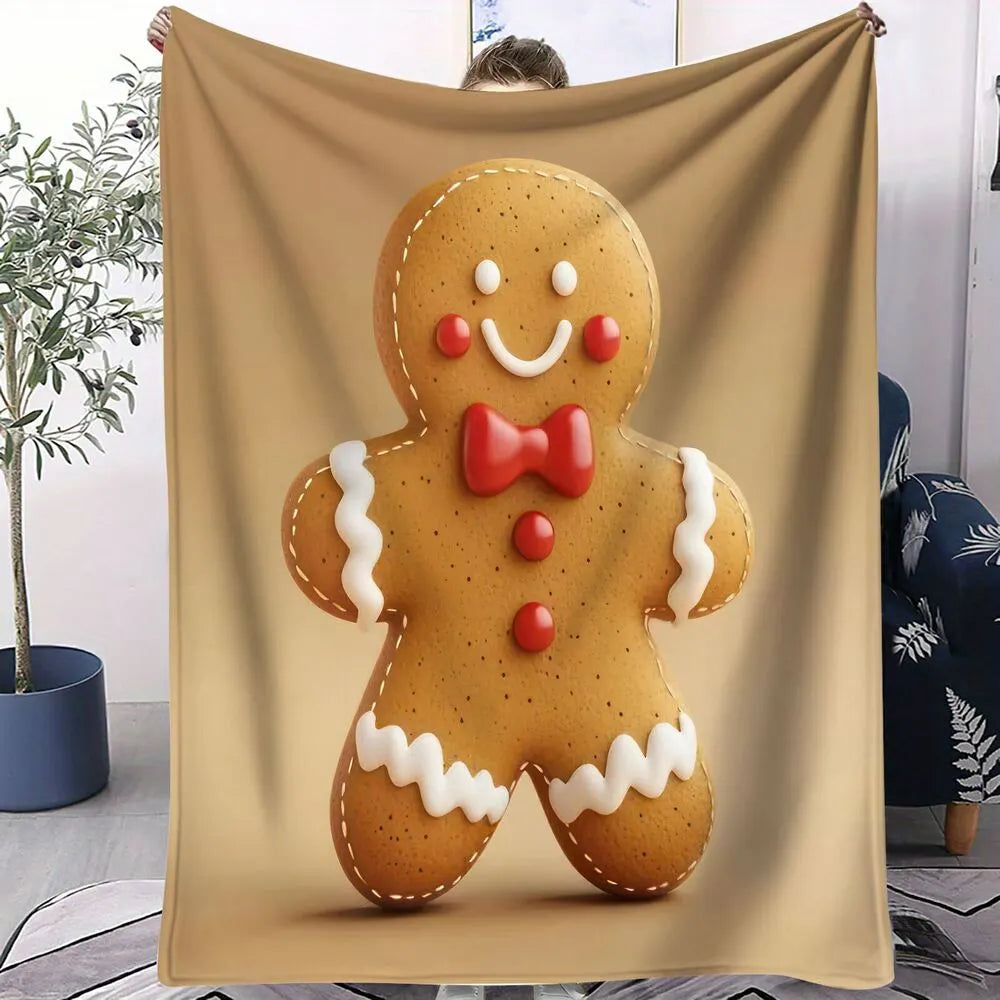 Festive Gingerbread Man Beige Pattern Multipurpose Throw Blanket