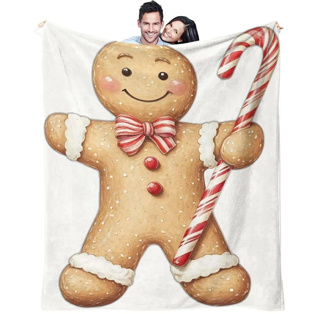 Festive Gingerbread Man Candy Cane White Pattern Multipurpose Throw Blanket