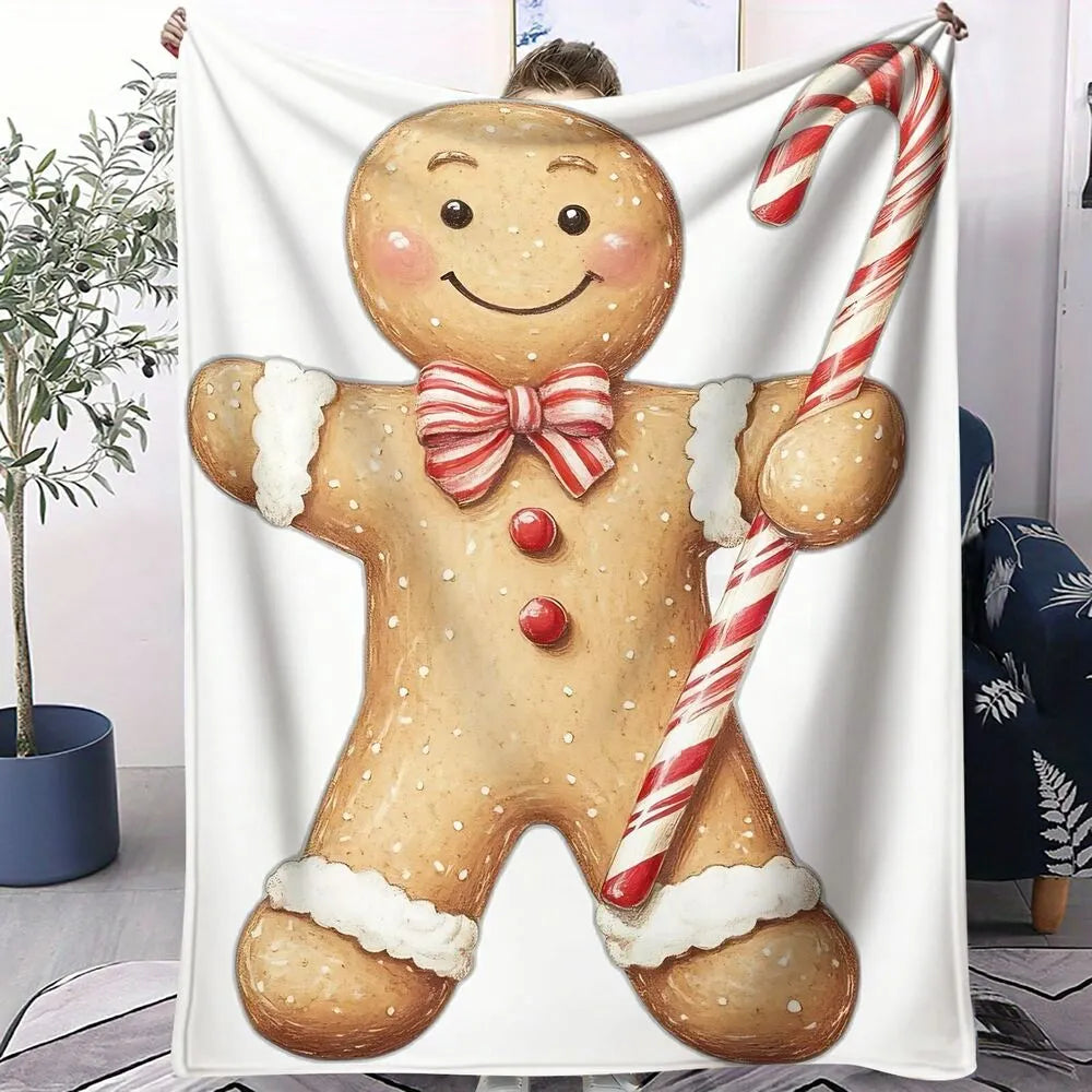 Festive Gingerbread Man Candy Cane White Pattern Multipurpose Throw Blanket