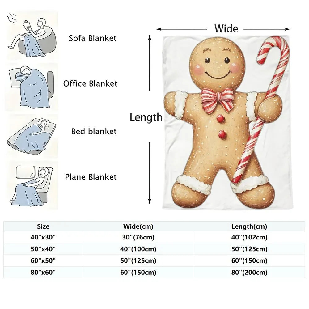 Festive Gingerbread Man Candy Cane White Pattern Multipurpose Throw Blanket