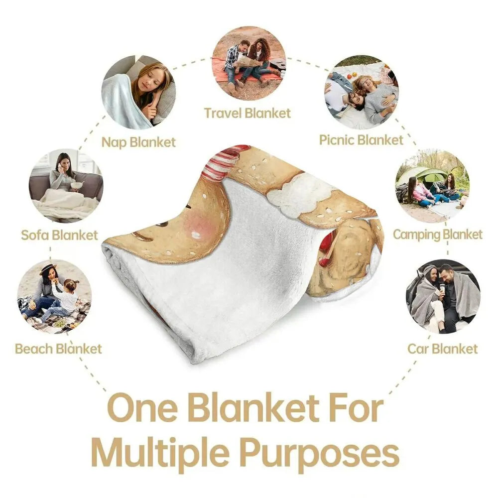 Festive Gingerbread Man Candy Cane White Pattern Multipurpose Throw Blanket