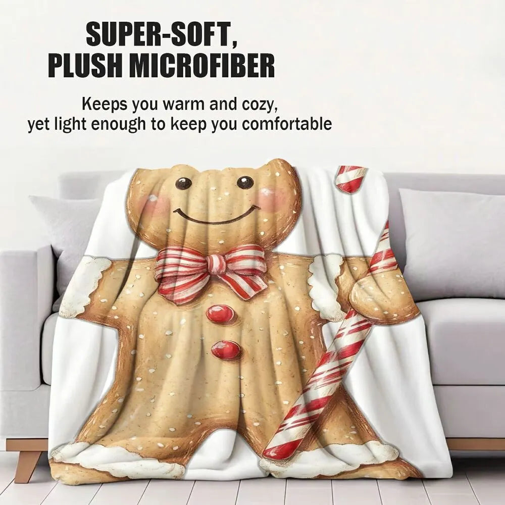 Festive Gingerbread Man Candy Cane White Pattern Multipurpose Throw Blanket