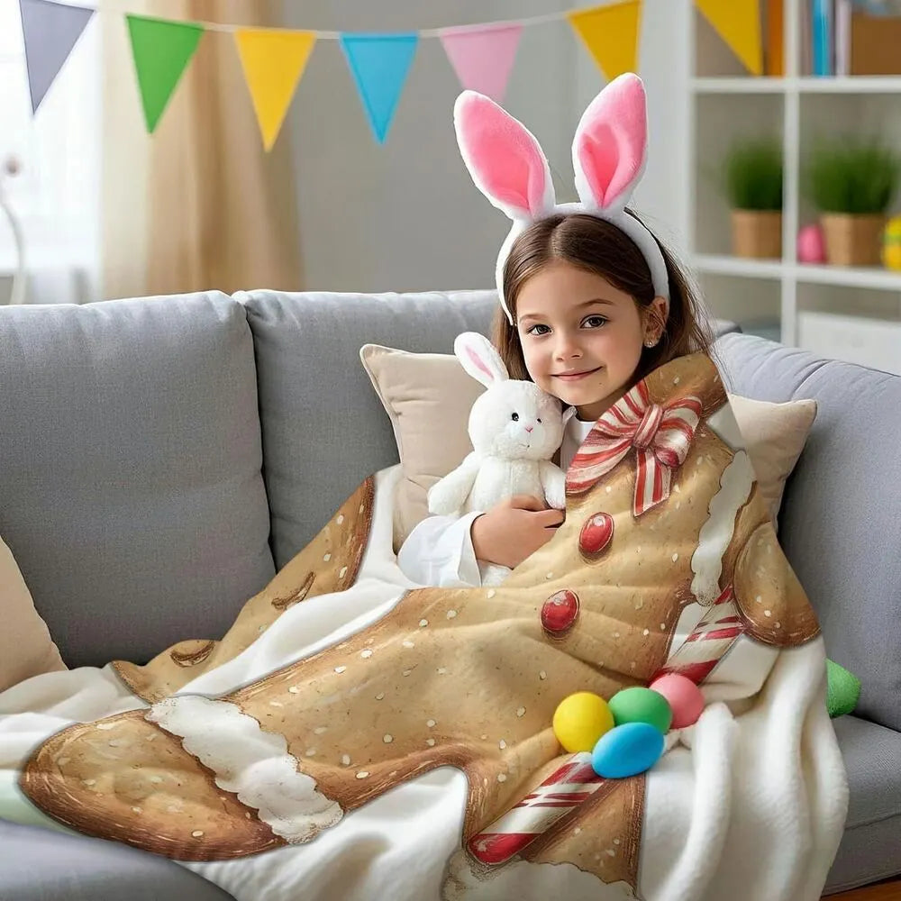 Festive Gingerbread Man Candy Cane White Pattern Multipurpose Throw Blanket