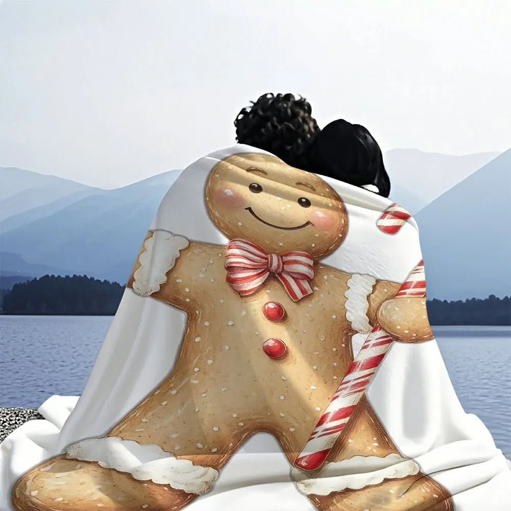 Festive Gingerbread Man Candy Cane White Pattern Multipurpose Throw Blanket