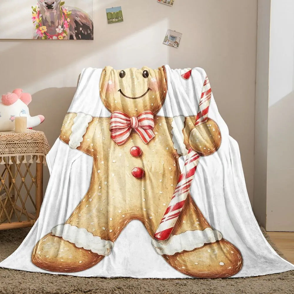Festive Gingerbread Man Candy Cane White Pattern Multipurpose Throw Blanket
