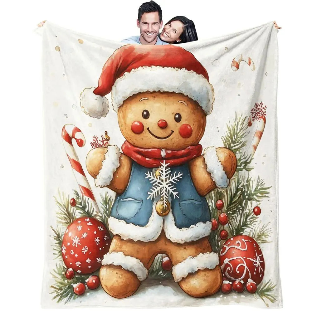 Festive Gingerbread Man Christmas Scene White Pattern Multipurpose Throw Blanket