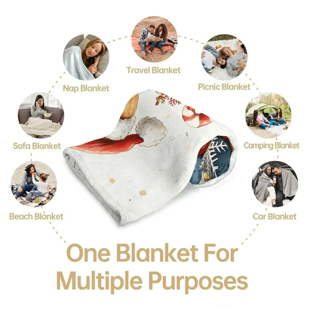 Festive Gingerbread Man Christmas Scene White Pattern Multipurpose Throw Blanket