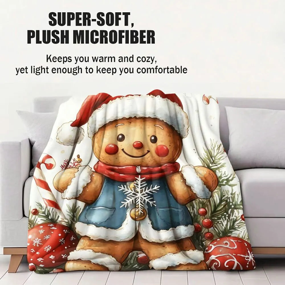 Festive Gingerbread Man Christmas Scene White Pattern Multipurpose Throw Blanket