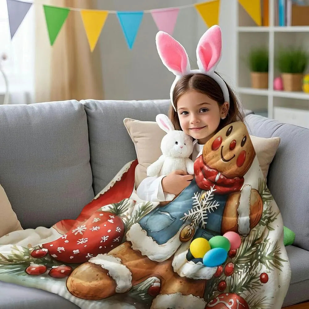 Festive Gingerbread Man Christmas Scene White Pattern Multipurpose Throw Blanket