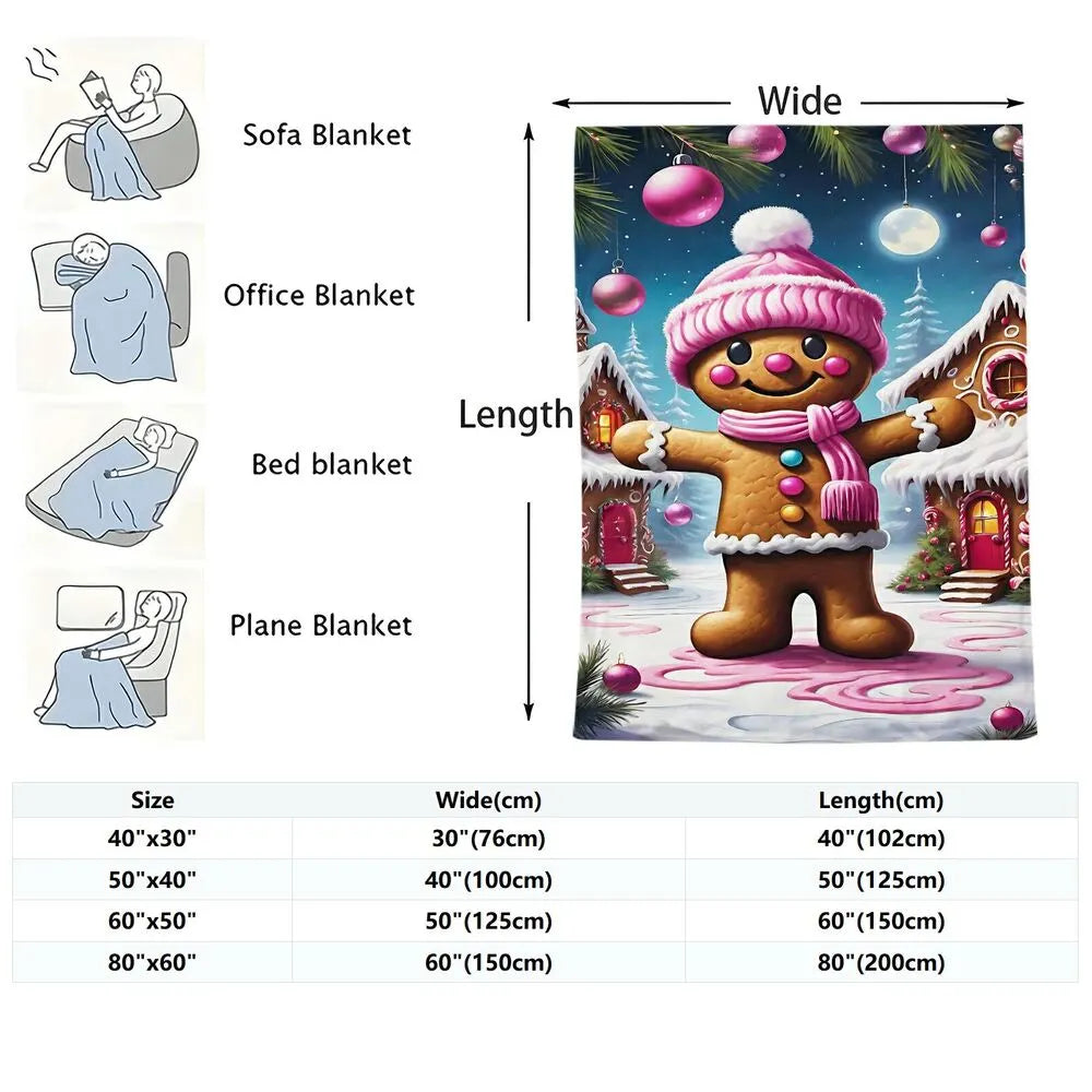 Festive Gingerbread Man Pink Winter Scene Pattern Multipurpose Throw Blanket