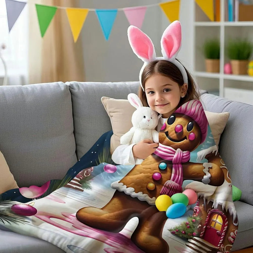 Festive Gingerbread Man Pink Winter Scene Pattern Multipurpose Throw Blanket