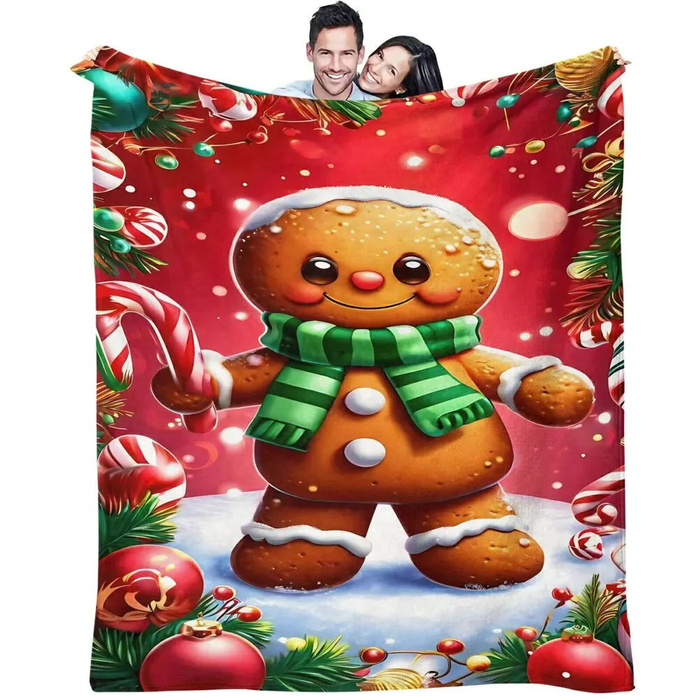 Festive Gingerbread Man Red Christmas Scene Pattern Multipurpose Throw Blanket