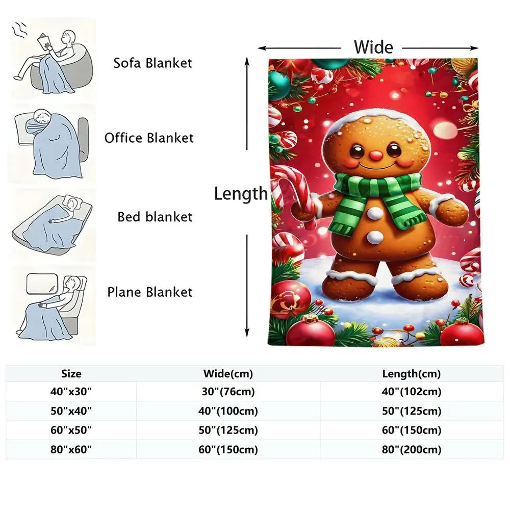 Festive Gingerbread Man Red Christmas Scene Pattern Multipurpose Throw Blanket