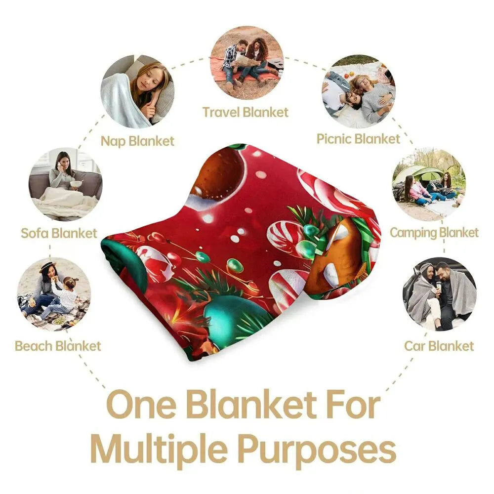 Festive Gingerbread Man Red Christmas Scene Pattern Multipurpose Throw Blanket