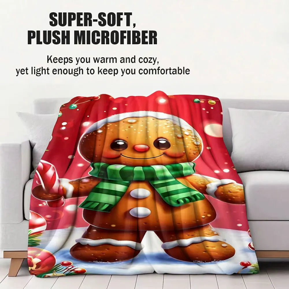 Festive Gingerbread Man Red Christmas Scene Pattern Multipurpose Throw Blanket