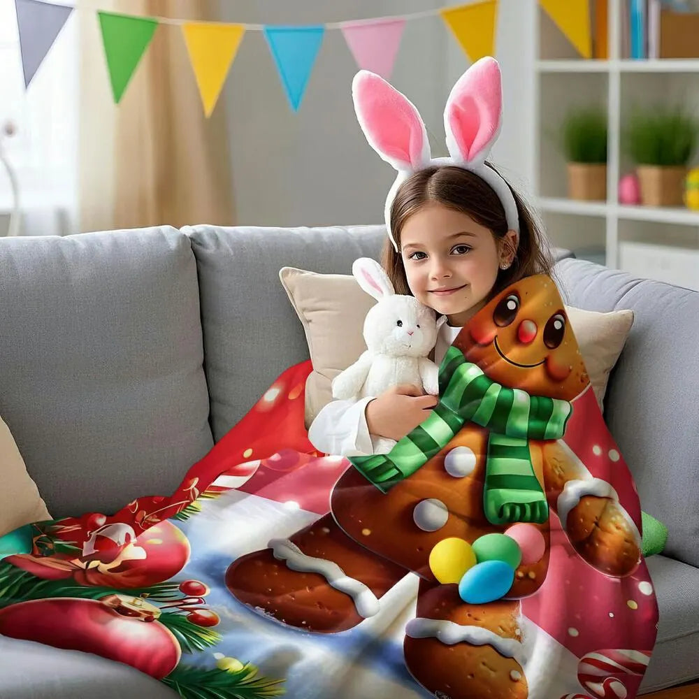 Festive Gingerbread Man Red Christmas Scene Pattern Multipurpose Throw Blanket