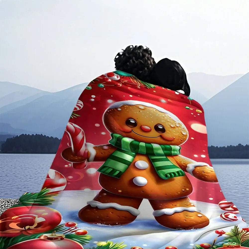 Festive Gingerbread Man Red Christmas Scene Pattern Multipurpose Throw Blanket