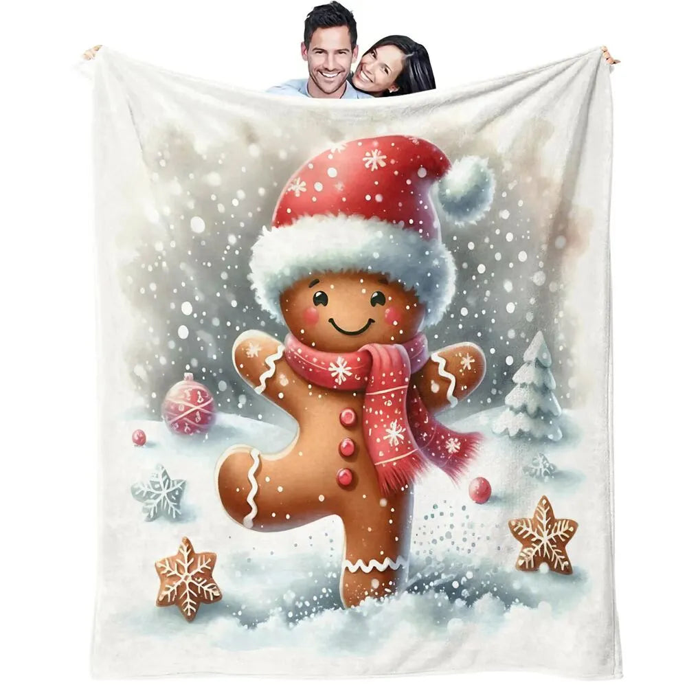 Festive Gingerbread Man Snowy White Pattern Multipurpose Throw Blanket