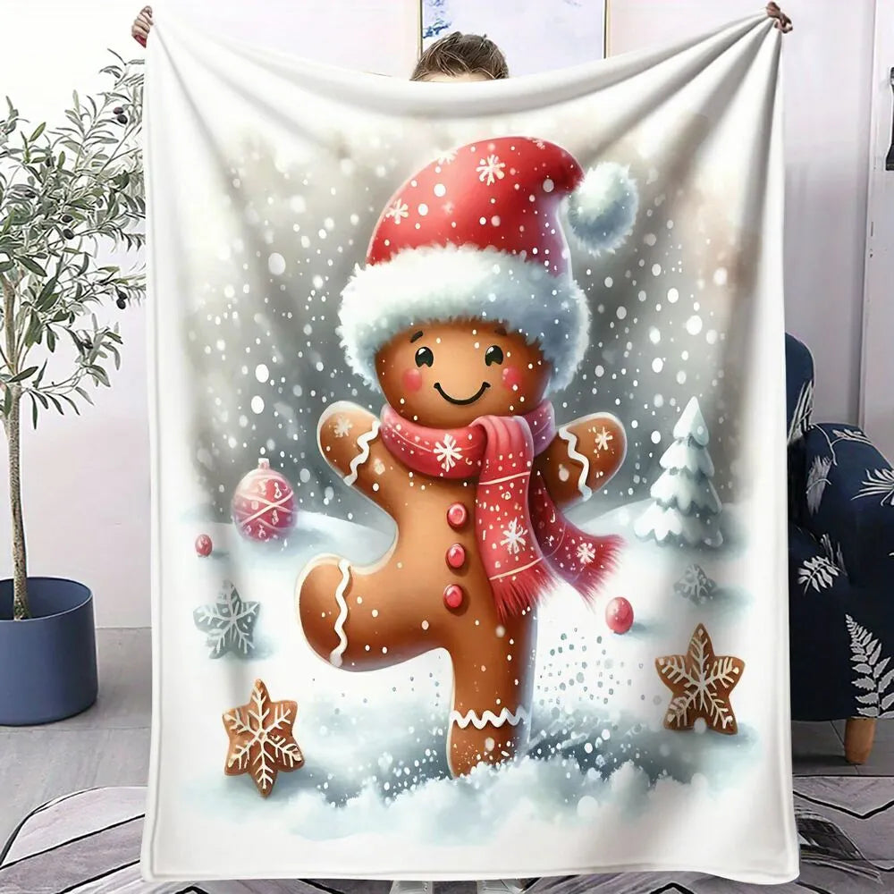 Festive Gingerbread Man Snowy White Pattern Multipurpose Throw Blanket