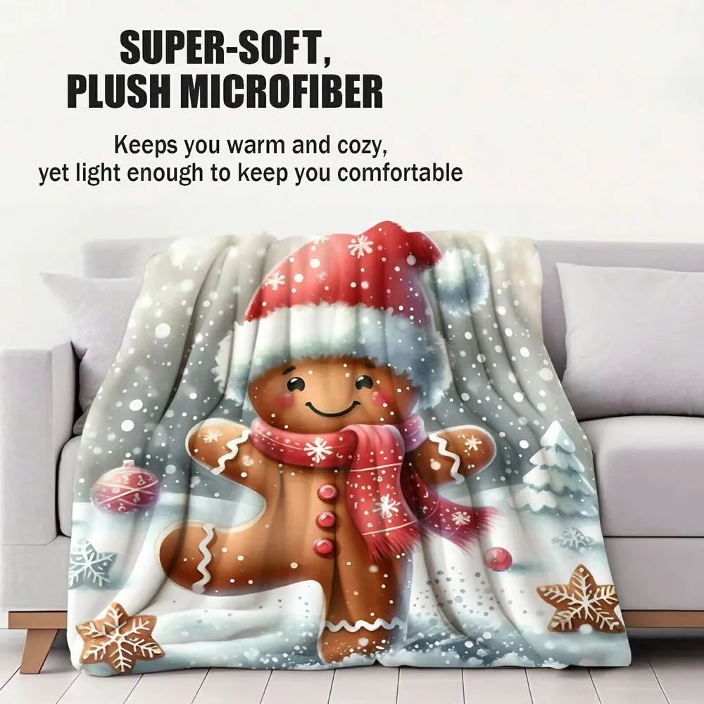 Festive Gingerbread Man Snowy White Pattern Multipurpose Throw Blanket