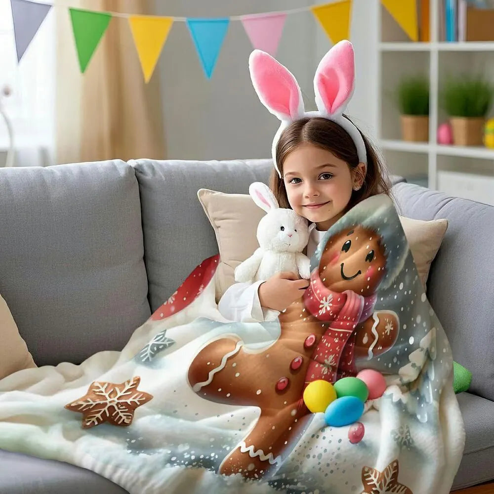 Festive Gingerbread Man Snowy White Pattern Multipurpose Throw Blanket