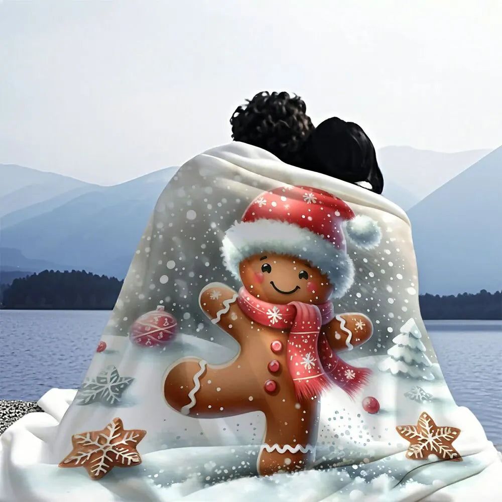 Festive Gingerbread Man Snowy White Pattern Multipurpose Throw Blanket