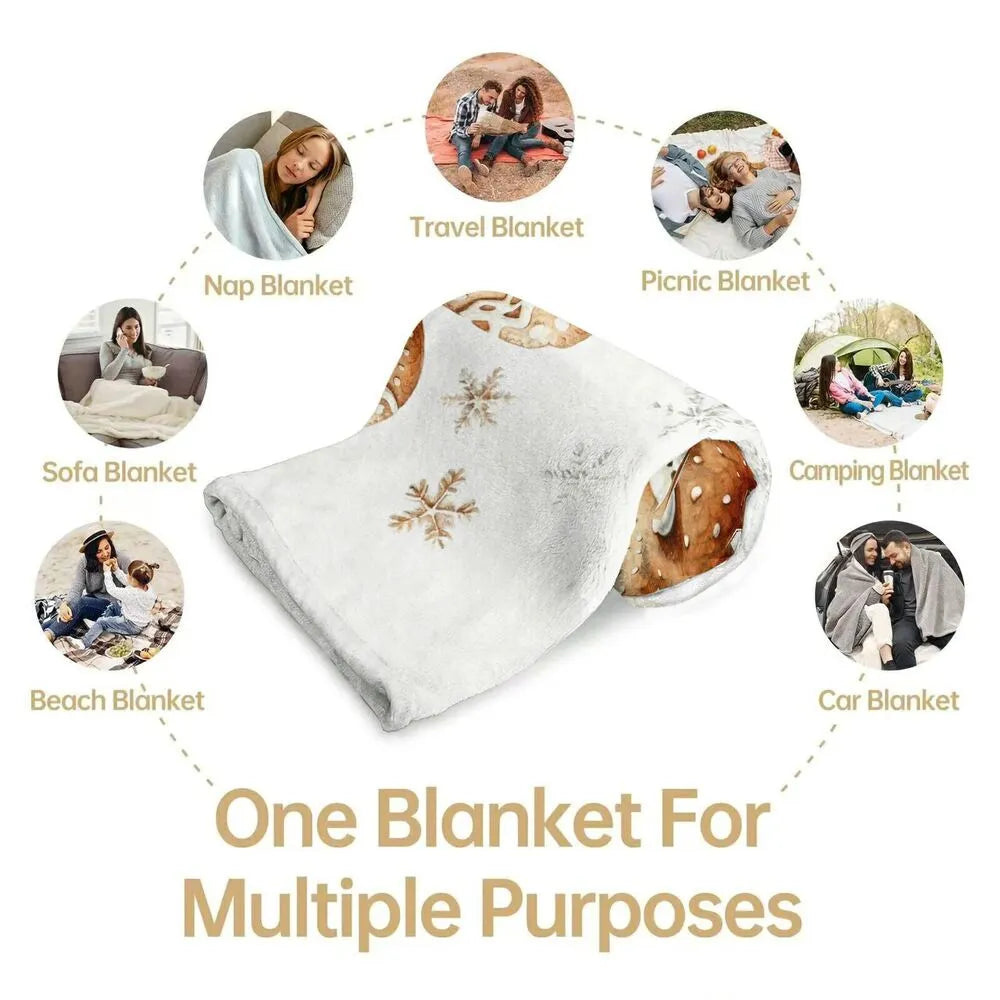 Festive Gingerbread Man White Pattern Multipurpose Throw Blanket